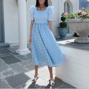Rachel Parcell Smocked Waist A Line Blue Dress